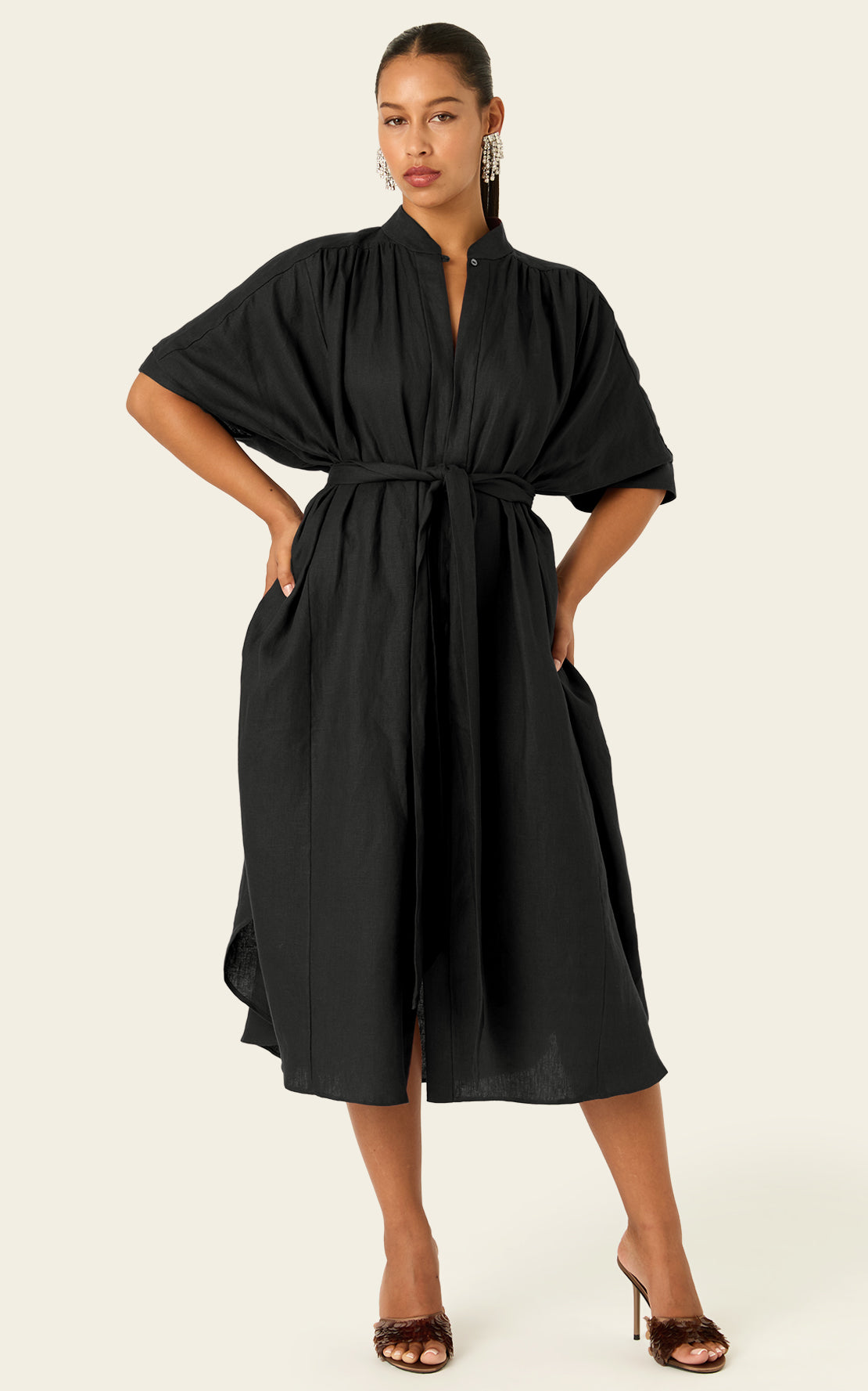 The Multiwear Shirt Dress - Black Linen Midi The Multiwear Shirt Dress - Black Linen Midi