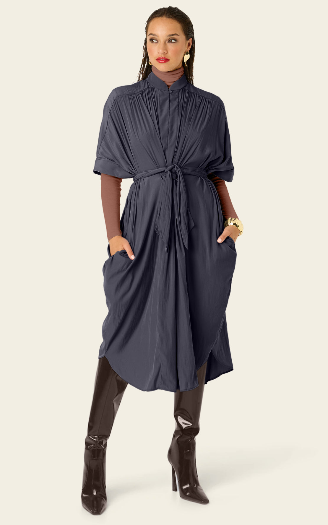 The Multiwear Shirt Dress - Skyfall Grey, Midi