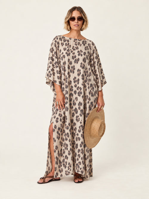 The Luxe Luna Maxi Kaftan - Snow Leopard