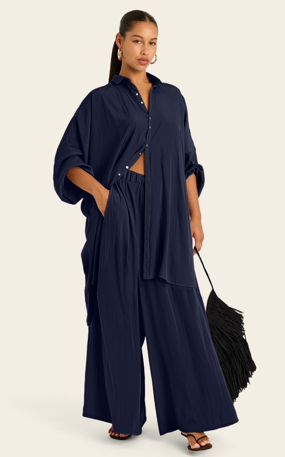 The Luxe Palazzo Pant - Night Sea