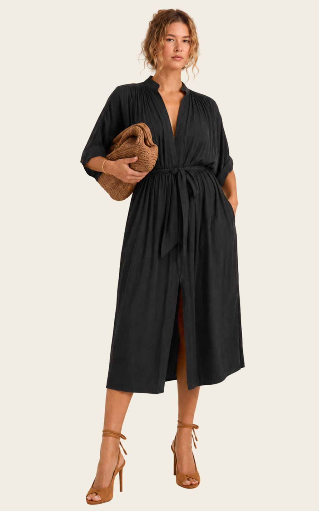 The Multiwear Shirt Dress - Black, Midi