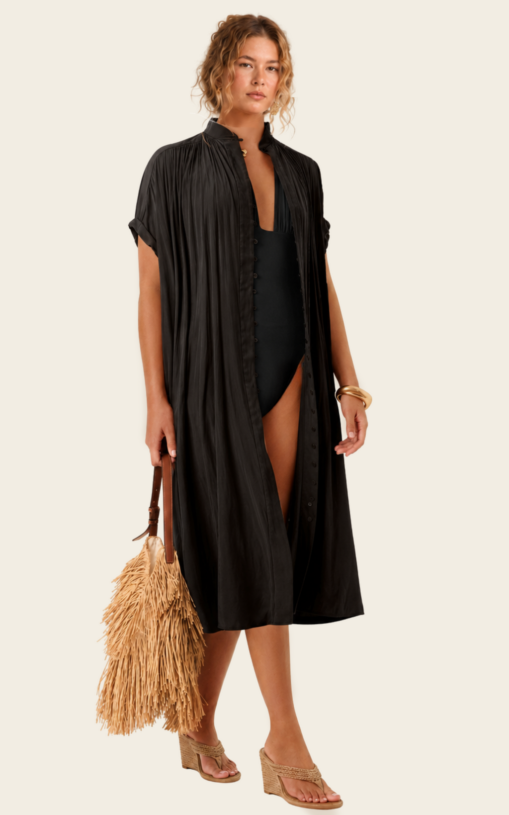 The Multiwear Shirt Dress - Black, Midi