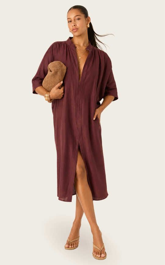 The Multiwear Shirt Dress - Port Cacao Linen Midi