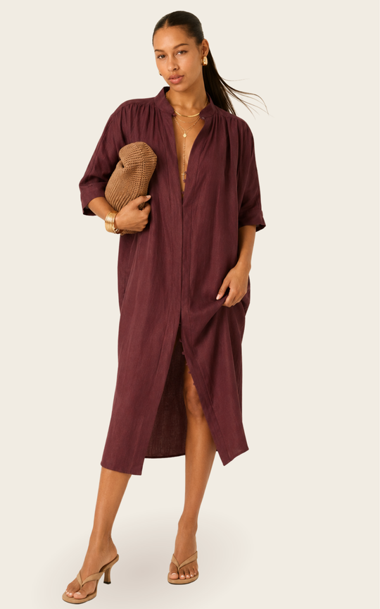 The Multiwear Shirt Dress - Port Cacao Linen Petite