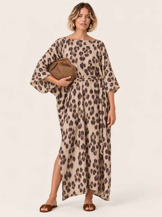 The Luxe Luna Maxi Kaftan - Snow Leopard