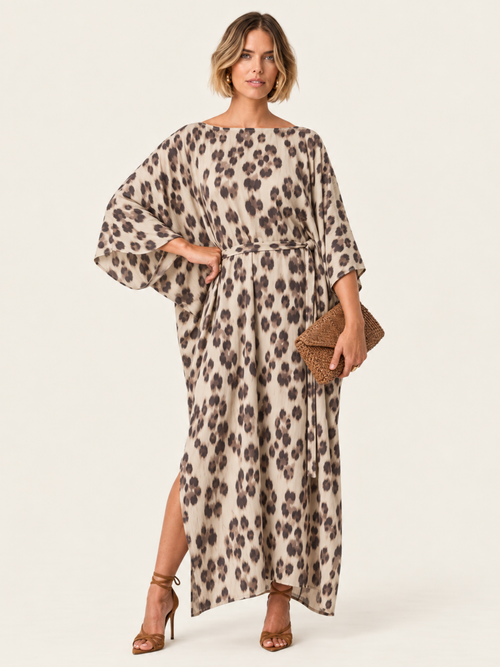 The Luxe Luna Maxi Kaftan - Snow Leopard