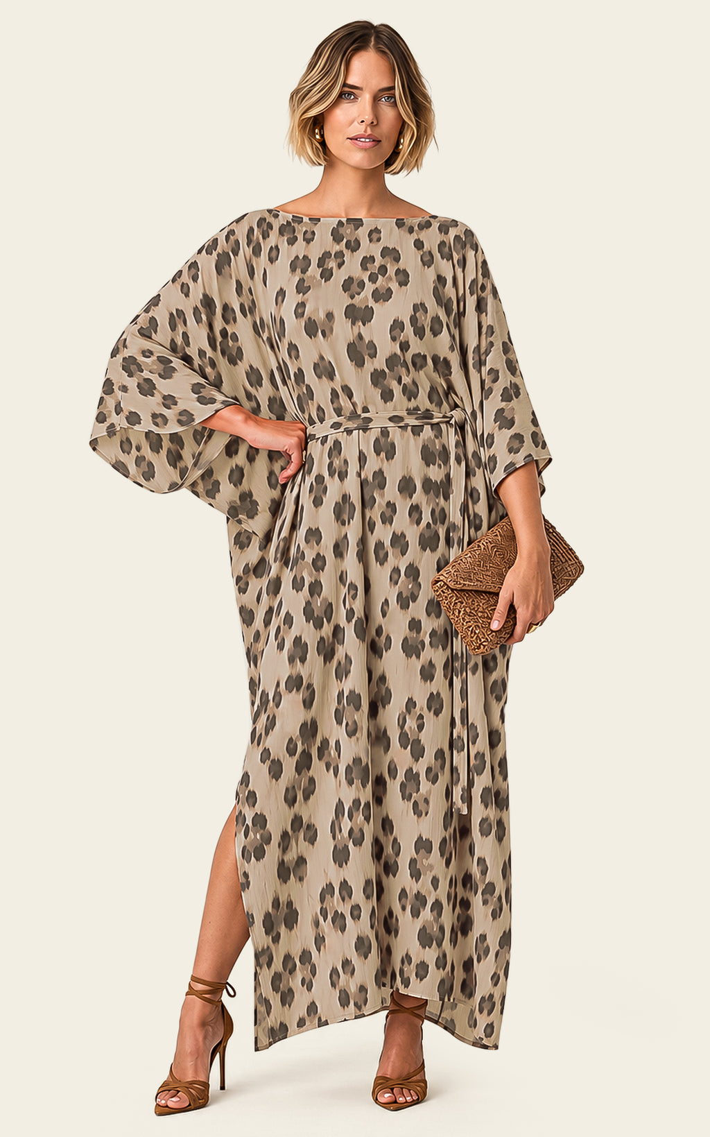 The Luxe Luna Maxi Kaftan - Snow Leopard