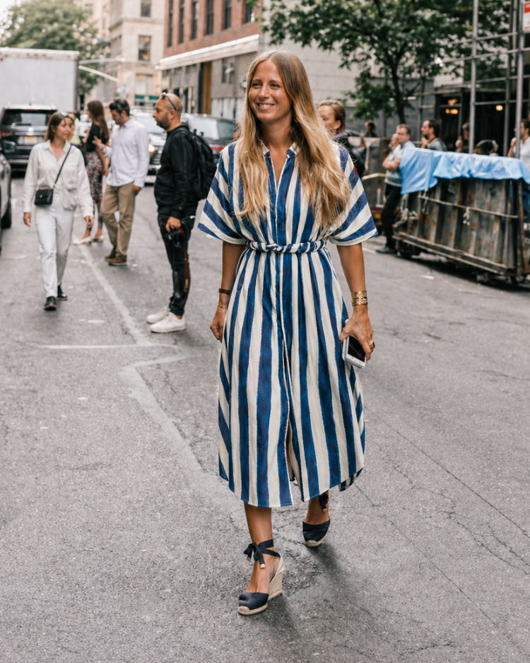 The Multiwear Shirt Dress - Shibori Stripe, Midi