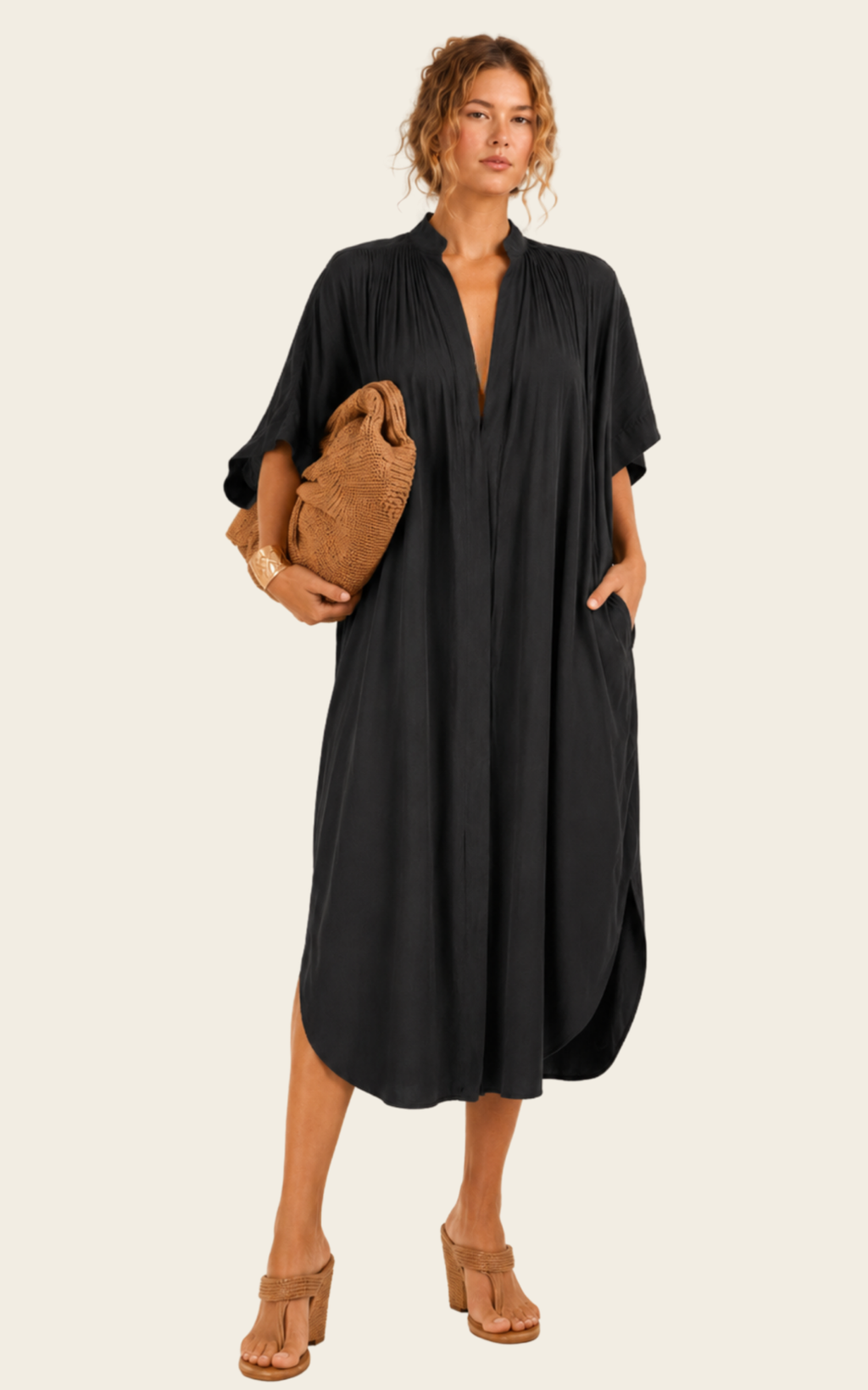 The Multiwear Shirt Dress - Black, Midi