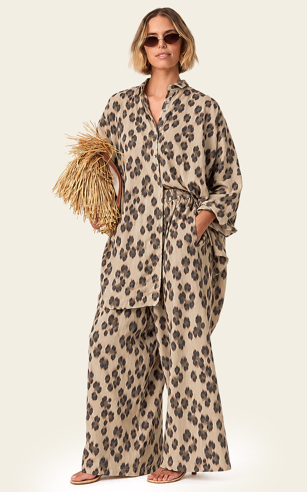 The Luxe Palazzo Pant - Snow Leopard