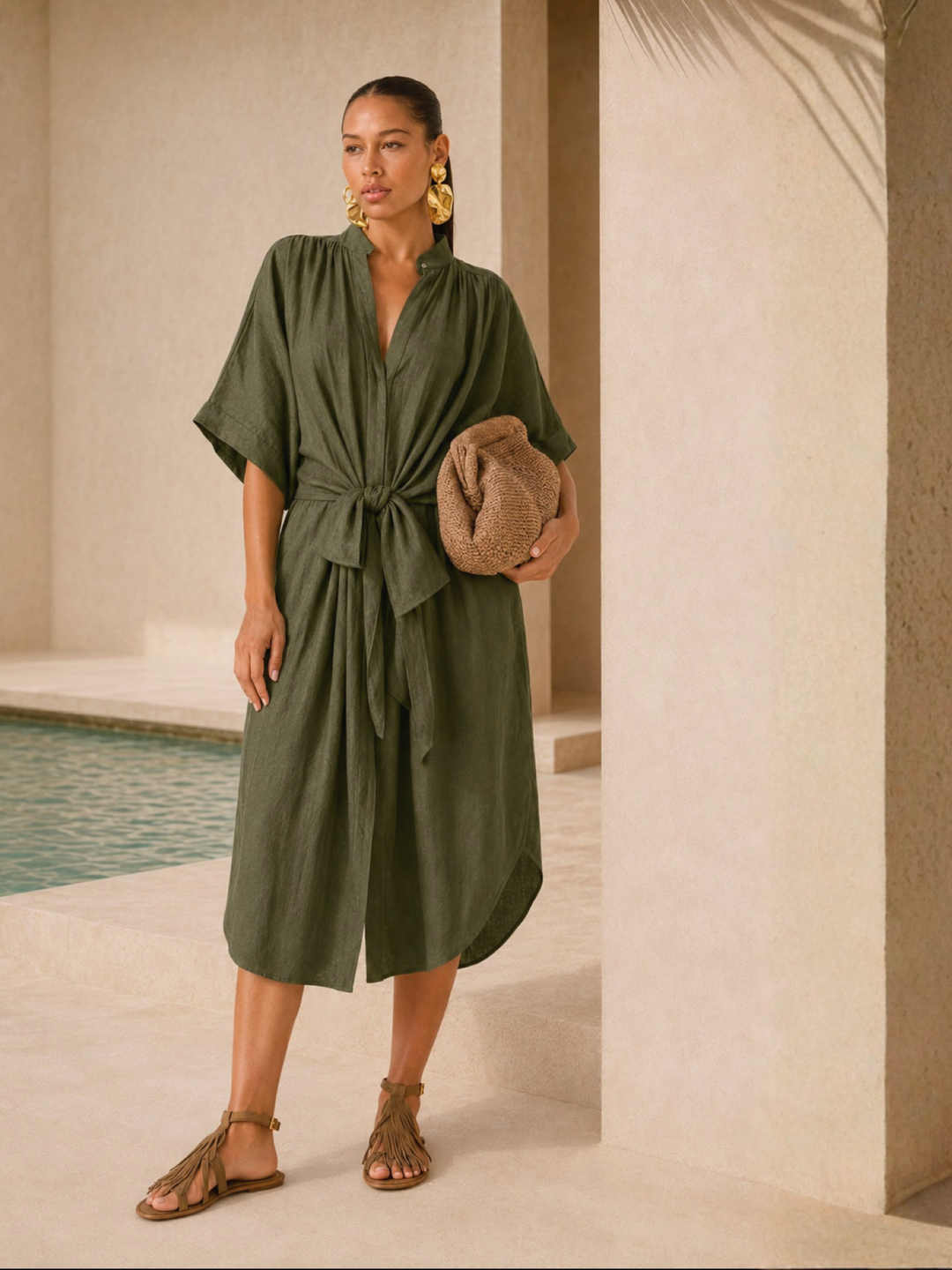 The Multiwear Shirt Dress - Oliva Verte Linen, Midi