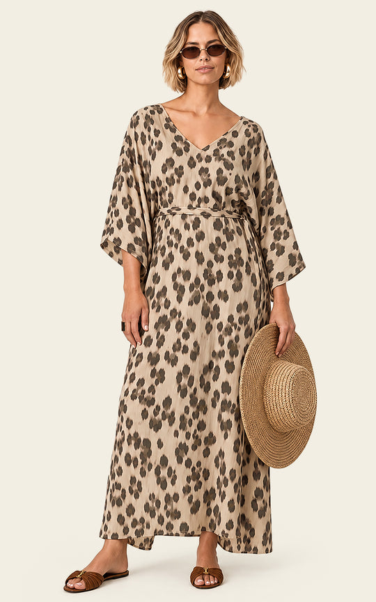 The Luxe Luna Maxi Kaftan - Snow Leopard