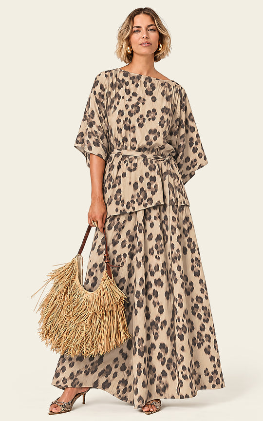 The Luxe Palazzo Pant - Snow Leopard