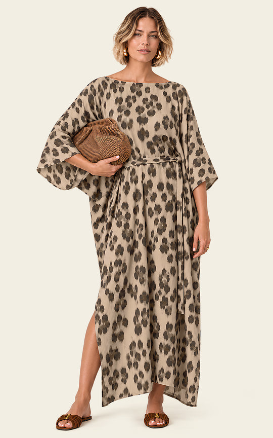 The Luxe Luna Maxi Kaftan - Snow Leopard