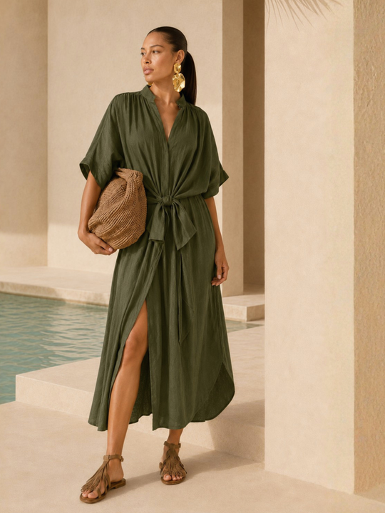 The Multiwear Shirt Dress - Oliva Verte Linen, Grande