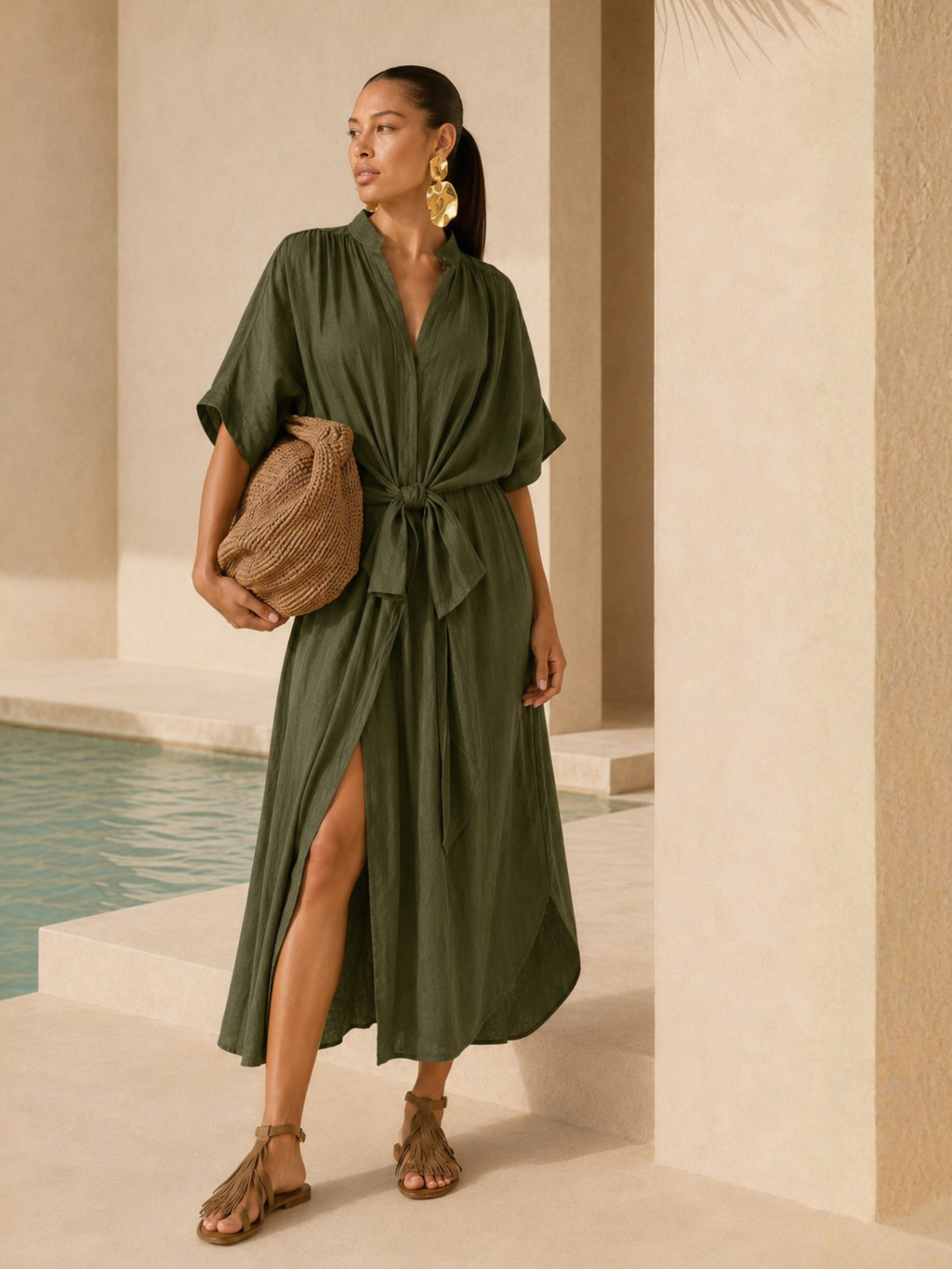 The Multiwear Shirt Dress - Oliva Verte Linen, Grande