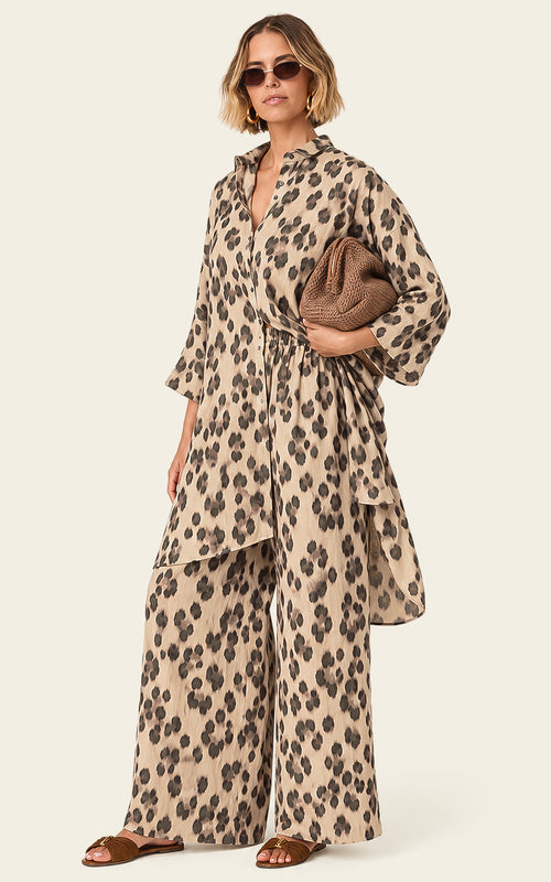 The Luxe Palazzo Pant - Snow Leopard