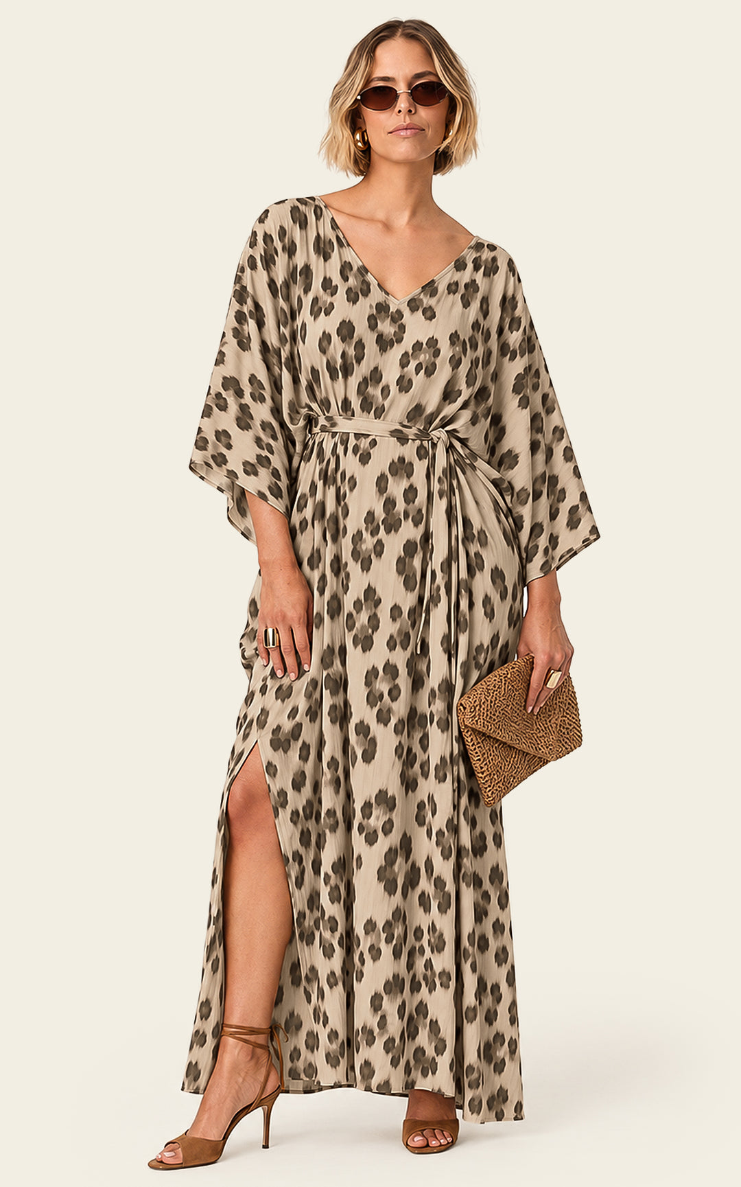 The Luxe Luna Maxi Kaftan - Snow Leopard