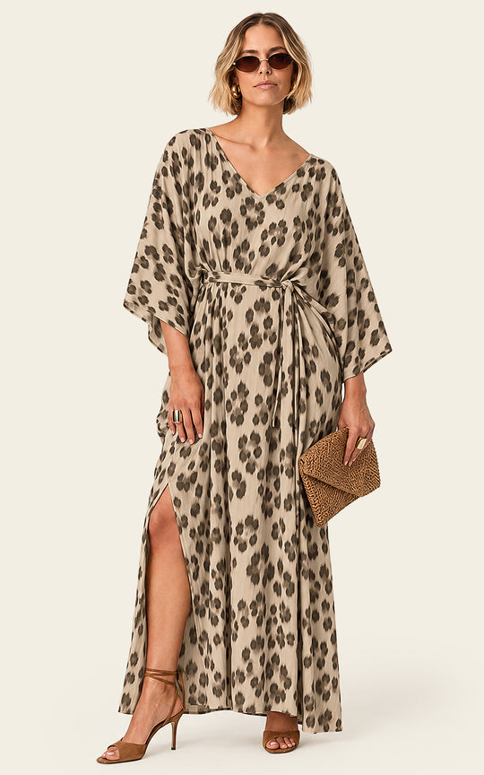 The Luxe Luna Maxi Kaftan - Snow Leopard