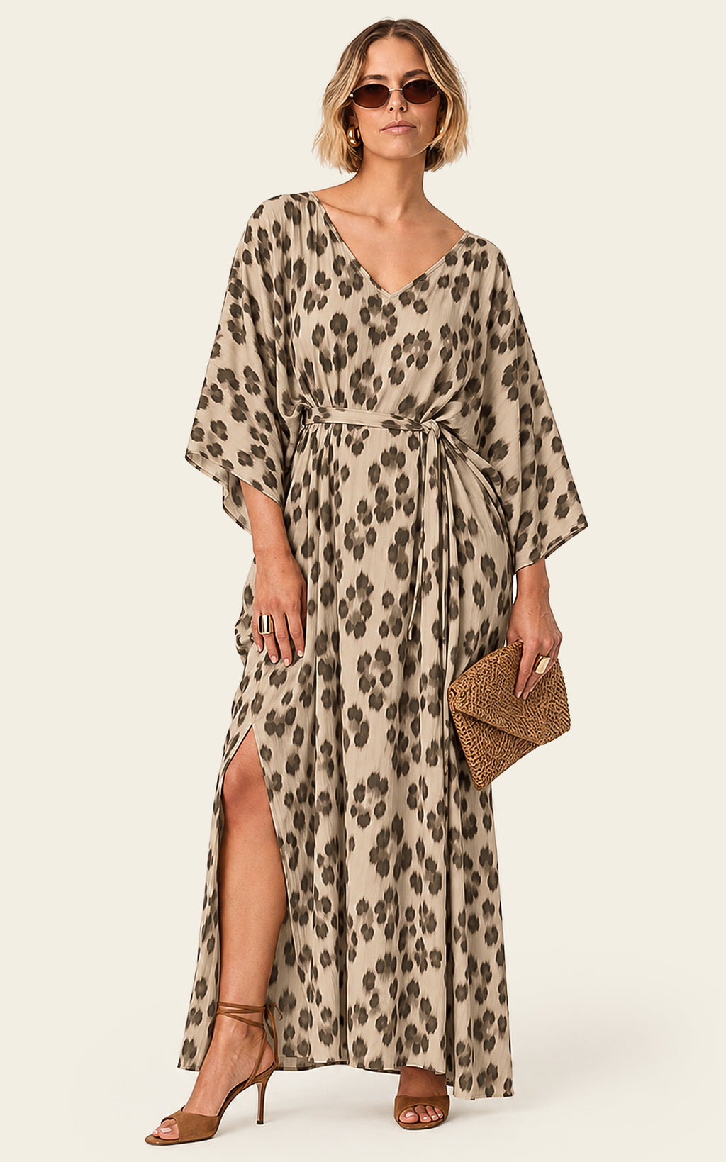 The Luxe Luna Maxi Kaftan - Snow Leopard