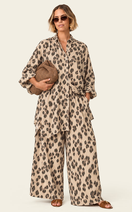 The Luxe Palazzo Pant - Snow Leopard