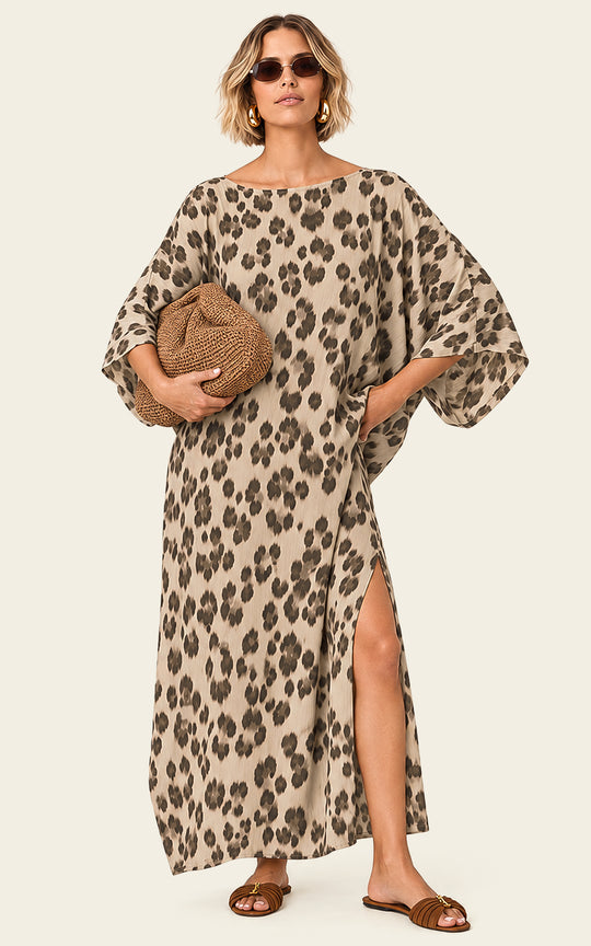 The Luxe Luna Maxi Kaftan - Snow Leopard