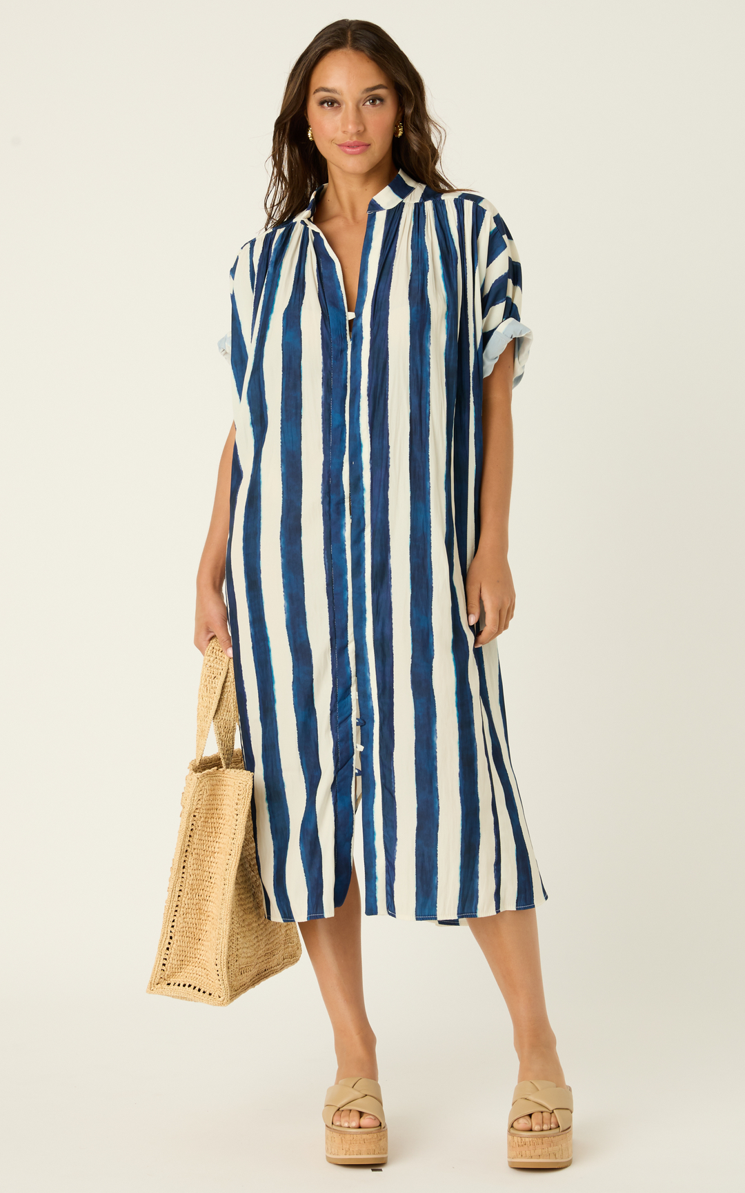 The Multiwear Shirt Dress - Shibori Stripe, Midi