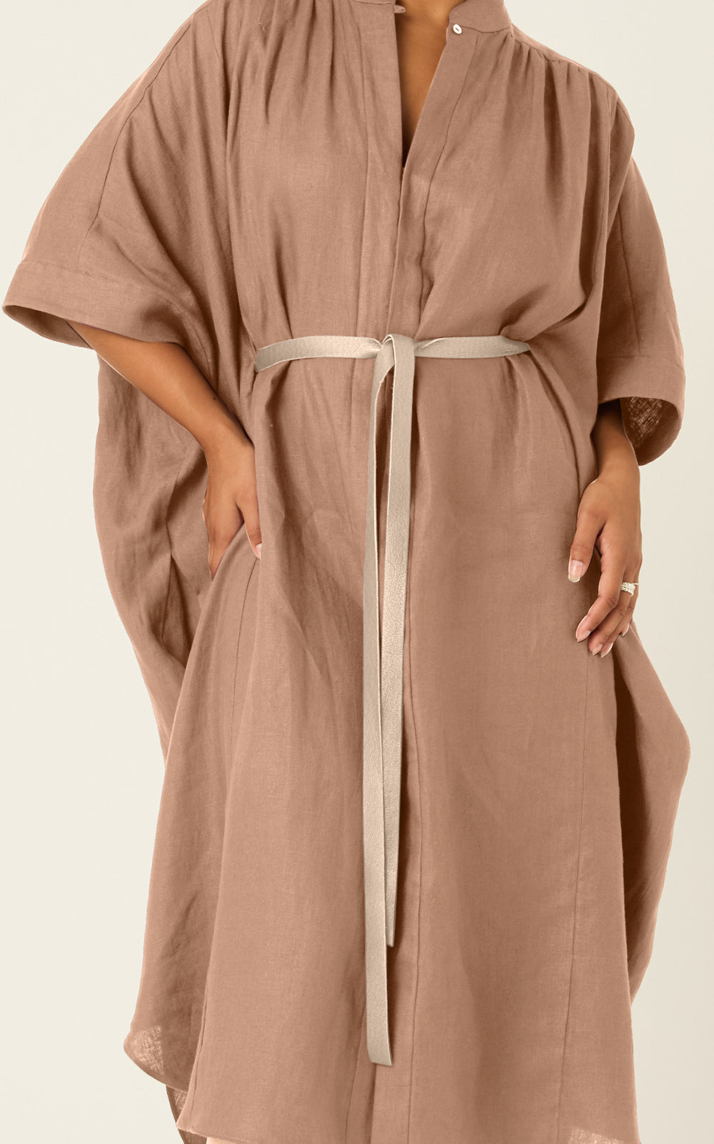 The Luxe Leather Wrap Belt Greige Length: Long