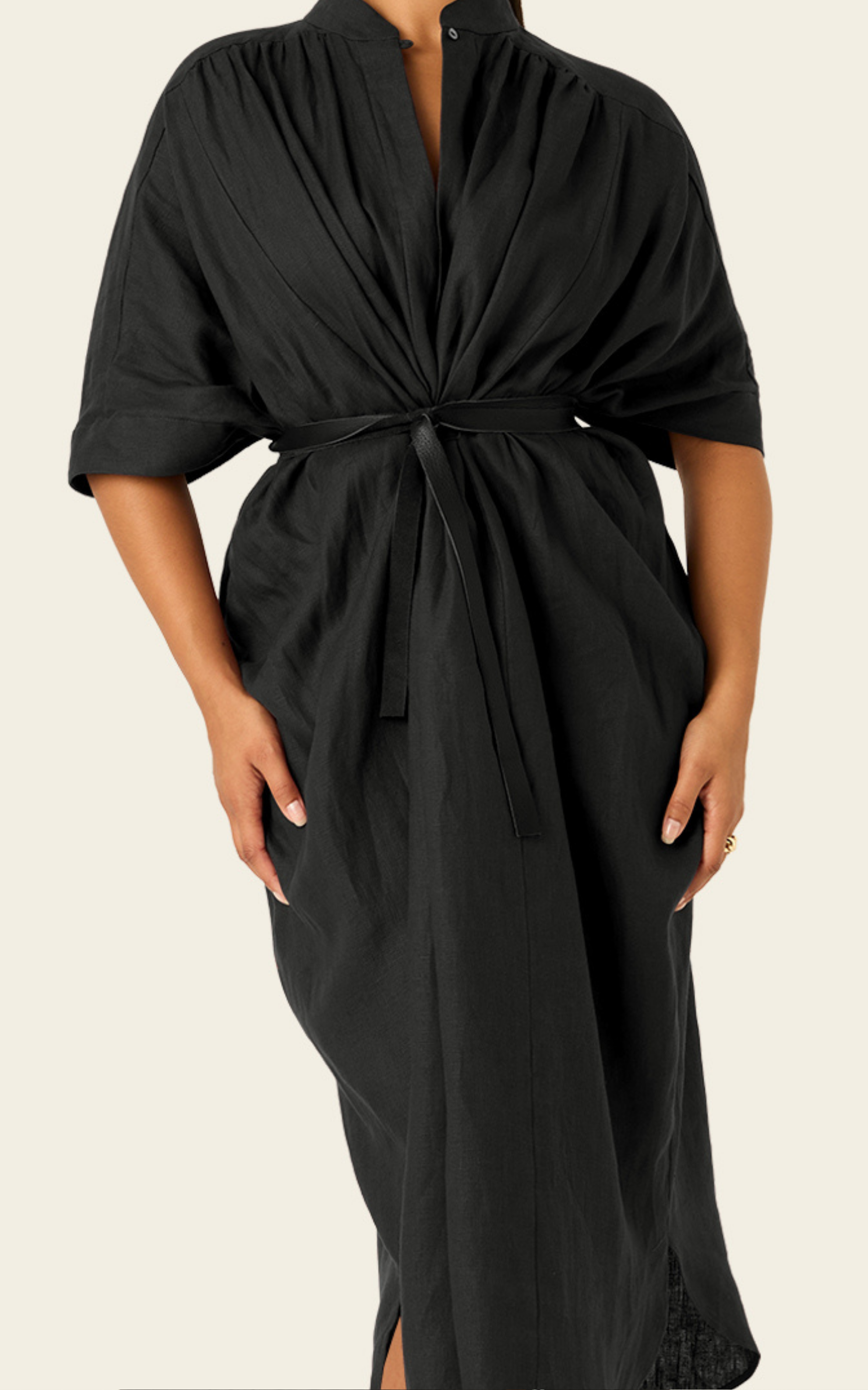 The Luxe Leather Wrap Belt - Black Length: Long