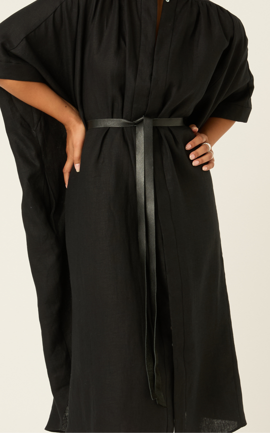 The Luxe Leather Wrap Belt - Black Length: Long