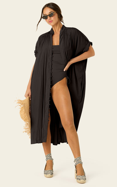 The Multiwear Shirt Dress - Black, Midi