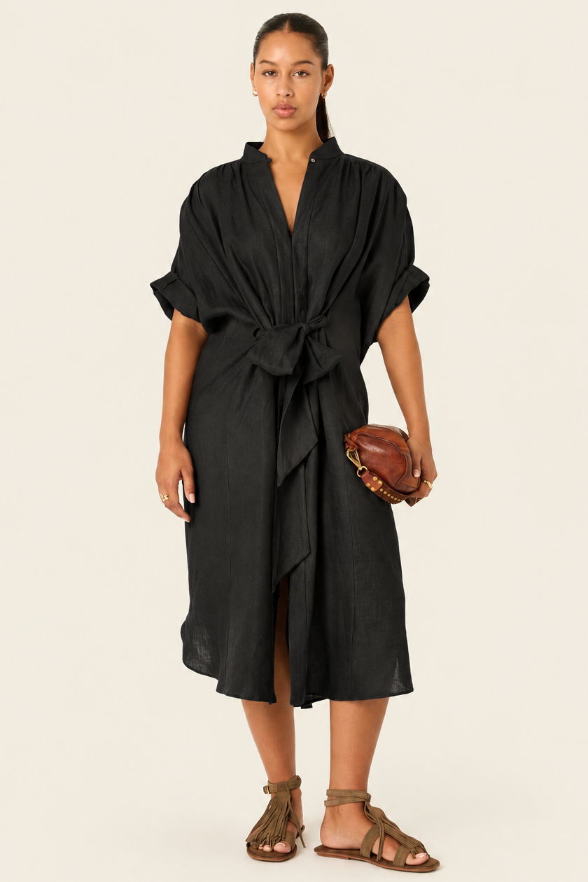 The Multiwear Shirt Dress - Black Linen Midi