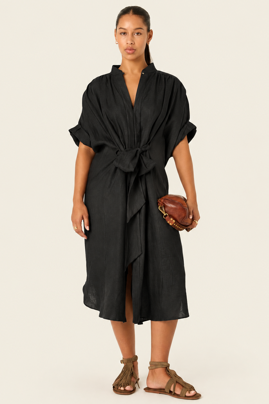 The Multiwear Shirt Dress - Black Linen Midi