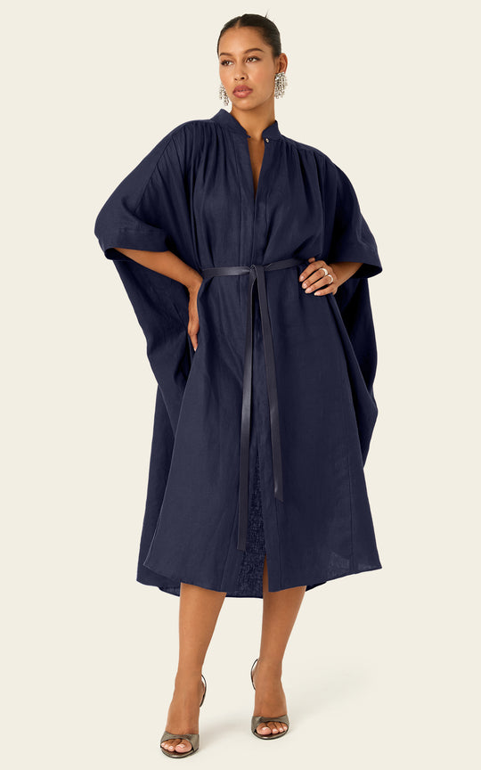The Multiwear Shirt Dress - Night Sea Linen Petite
