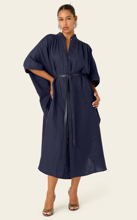 The Multiwear Shirt Dress - Night Sea Linen Grande