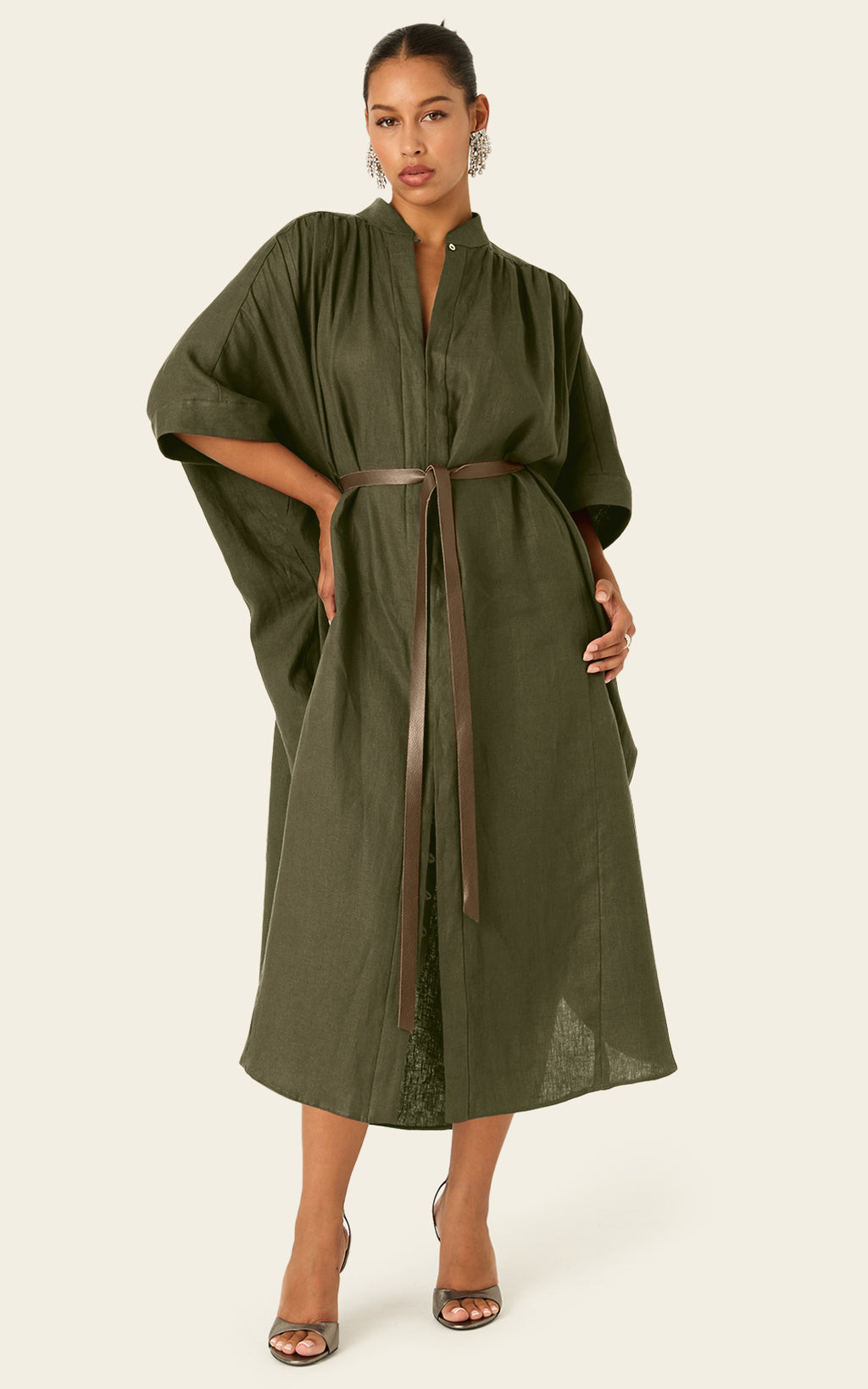 The Multiwear Shirt Dress - Oliva Verte Linen, Grande