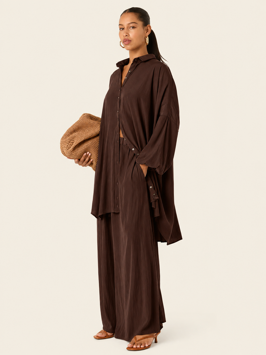 The Luxe Palazzo Pant - Cacao Noir