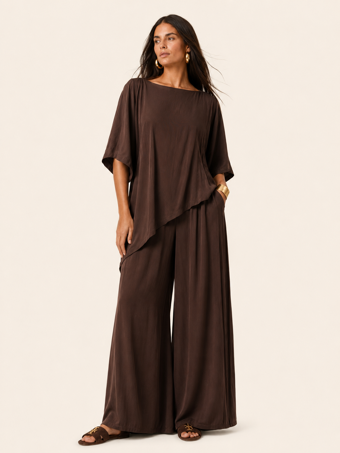 The Luxe Palazzo Pant - Cacao Noir