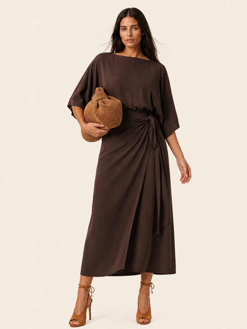 The Luxe Halo Skirt - Cacao Noir