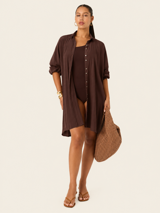 The Luxe Draper Shirt - Cacao Noir