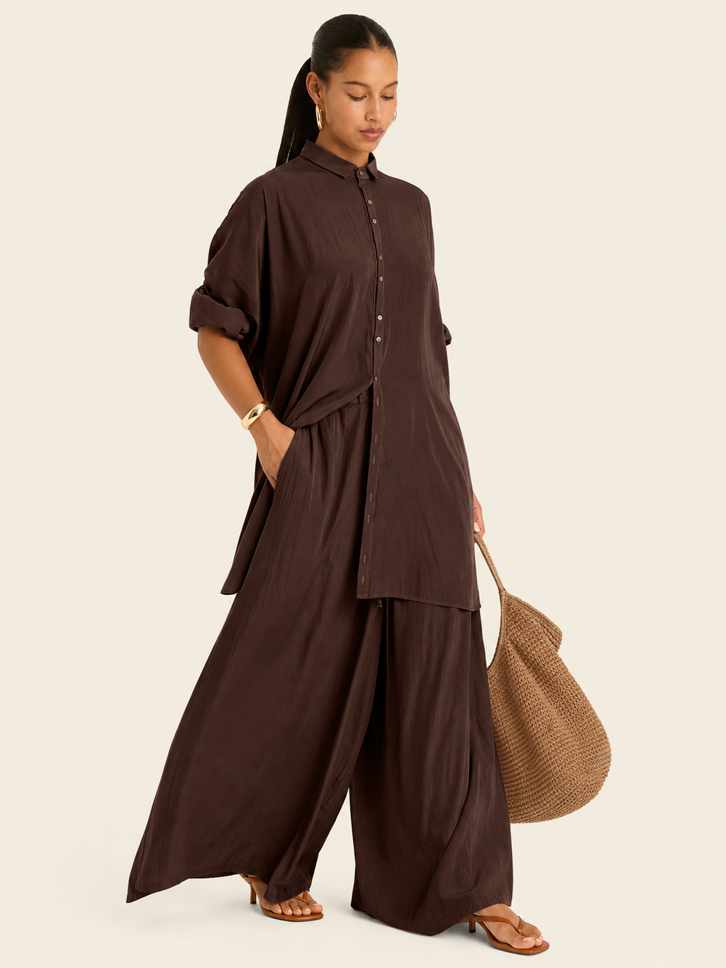 The Luxe Draper Shirt - Cacao Noir