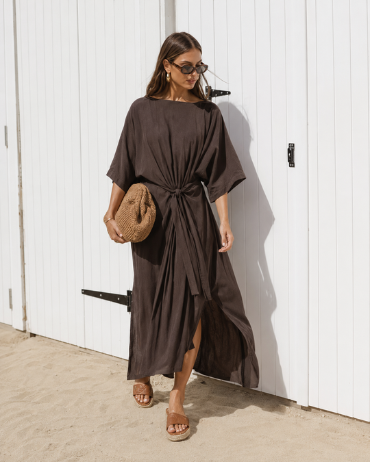 The Luxe Luna Maxi Kaftan - Cacao Noir