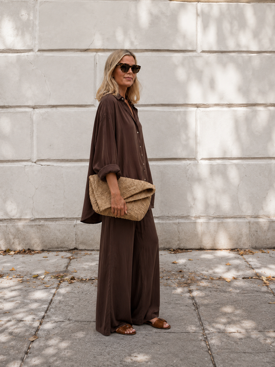 The Luxe Palazzo Pant - Cacao Noir