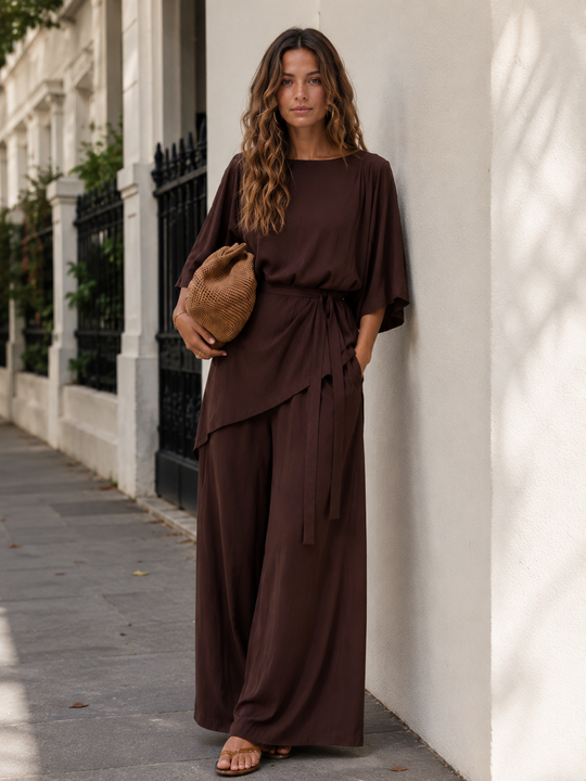 The Luxe Arc Blouse - Cacao Noir