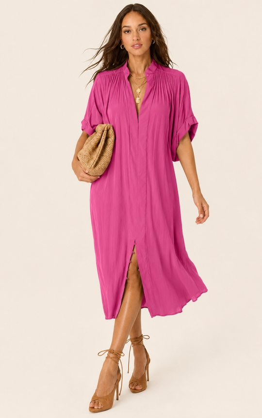 The Multiwear Shirt Dress - Peony Parfait, Midi