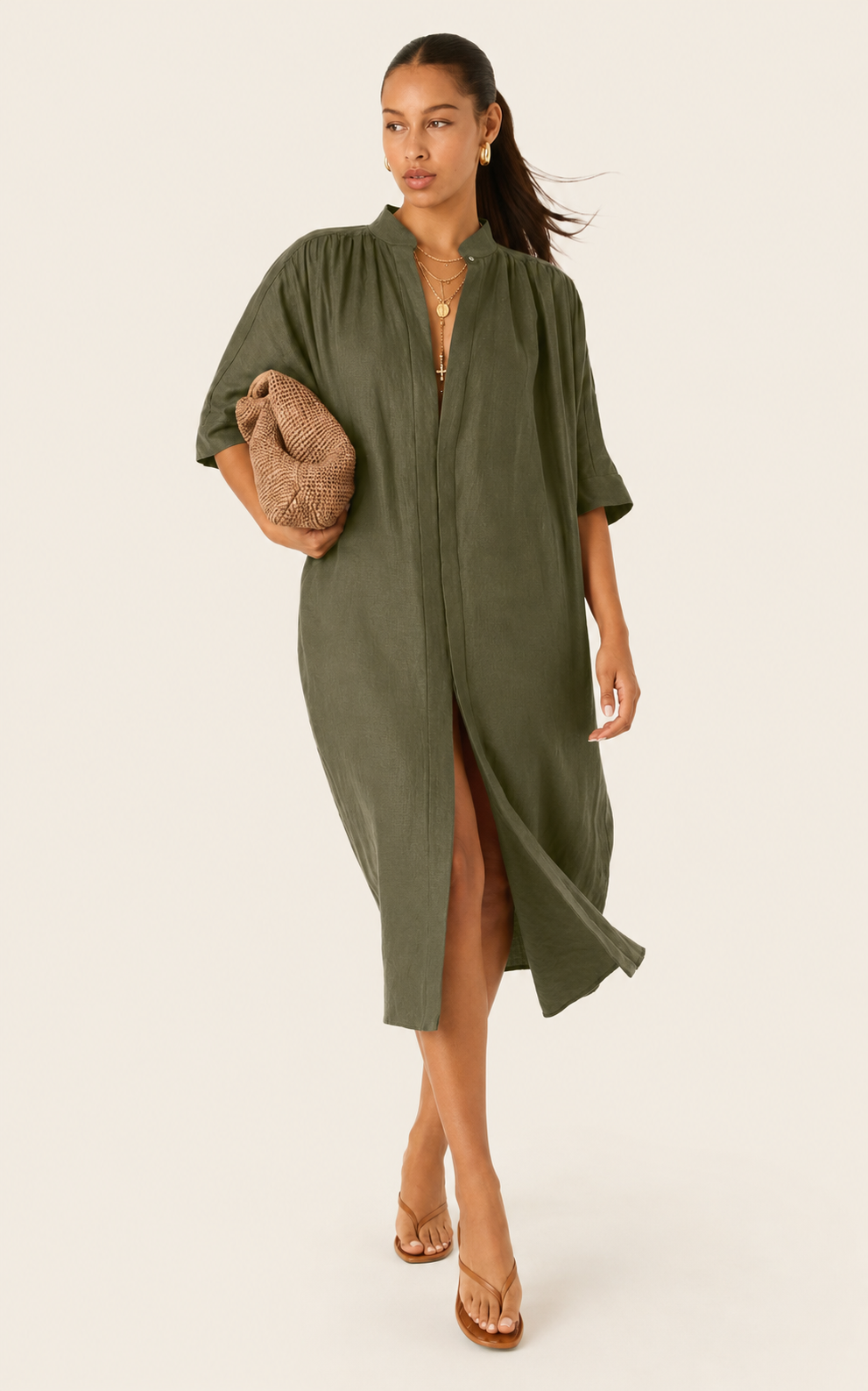 The Multiwear Shirt Dress - Oliva Verte Linen, Petite