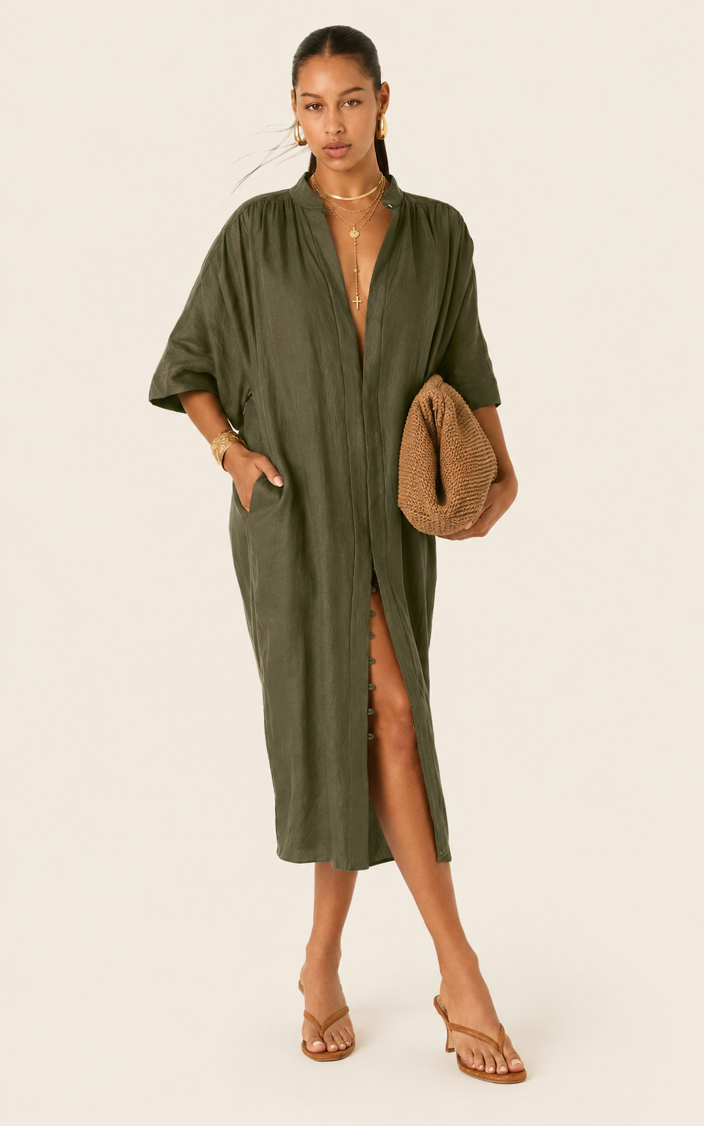 The Multiwear Shirt Dress - Oliva Verte Linen, Grande