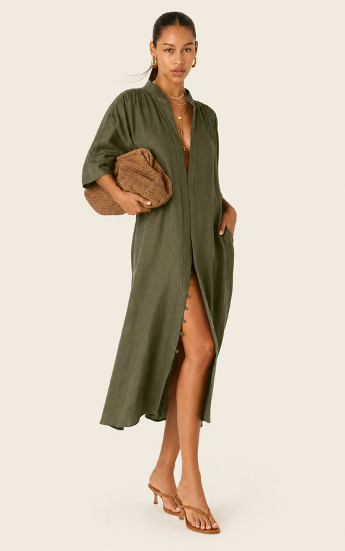 The Multiwear Shirt Dress - Oliva Verte Linen, Grande