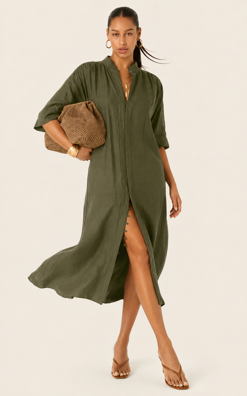 The Multiwear Shirt Dress - Oliva Verte Linen, Grande
