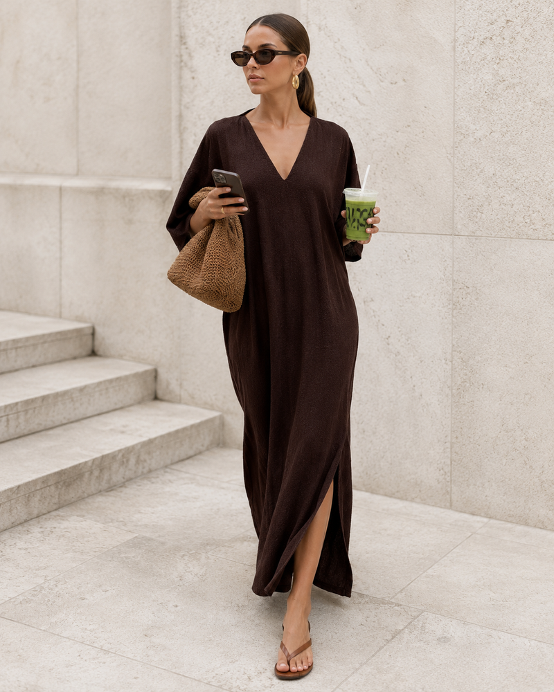 The Luxe Luna Maxi Kaftan - Cacao Noir